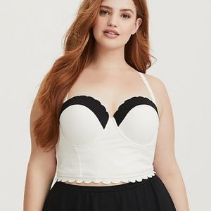 BLACK & IVORY PUSH-UP STRAPLESS SCALLOPED MIDKINI